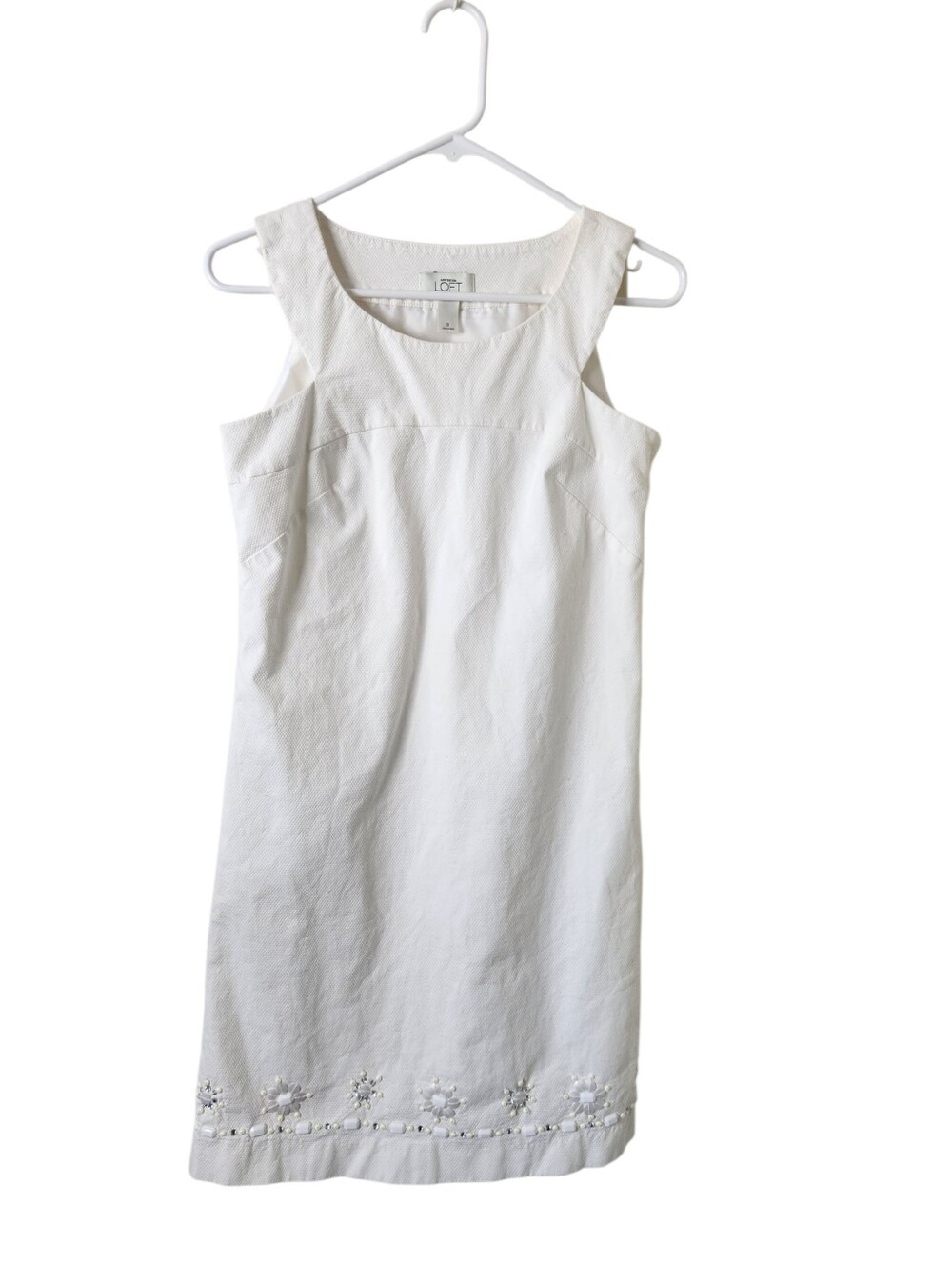 Ann Taylor Loft White Beaded Sleeveless Dress